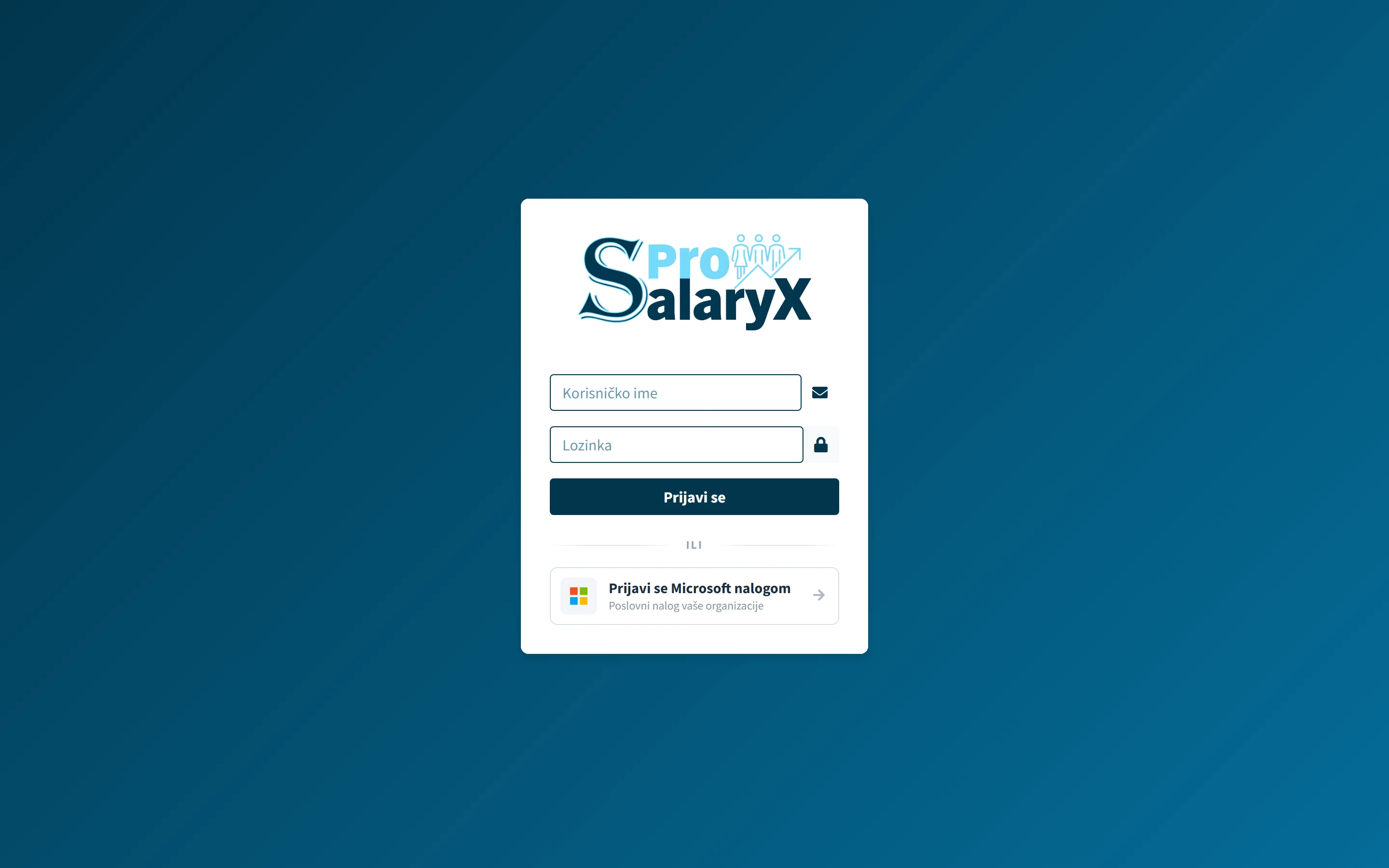 SalaryX Pro — ekran za prijavu sa dugmetom Prijavi se Microsoft nalogom